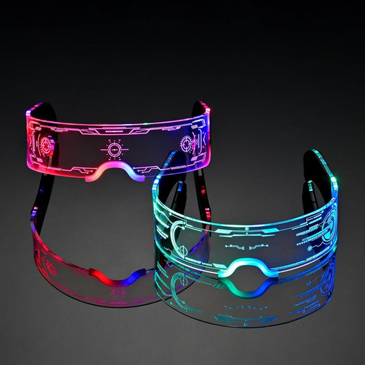 2 pack Light Up Glasses For Party LED Glasses For Kids Adults Multi Color Futuristic Sunglasses Space Accessories Neon Glasses,Gifts(Sleek Style)