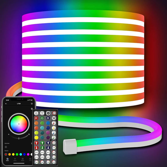 AILBTON 50FT Led Neon Rope Lights Control with App/Remote,Flexible Led Rope Light,Multiple Modes,IP65 Outdoor RGB Lights Waterproof,Music Sync Gaming Led Neon Strip Light for Bedroom Decor (32.8FT)