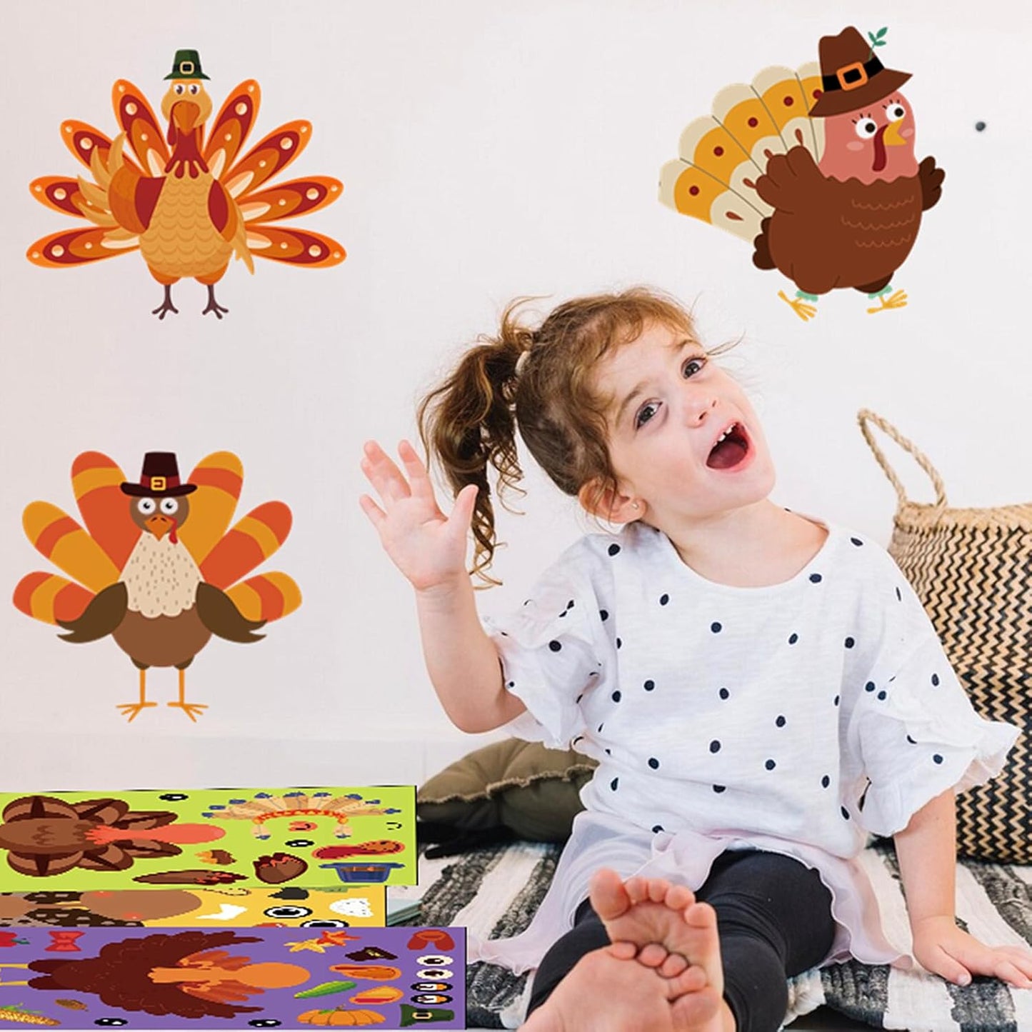 36 Sheets Large Size Make-A-Turkey Stickers, Thanksgiving Crafts for Kids, Make Your Own Turkey Face Stickers DIY Games for Fall Family Classroom Decorations Party Favors Teacher Reward Crafts