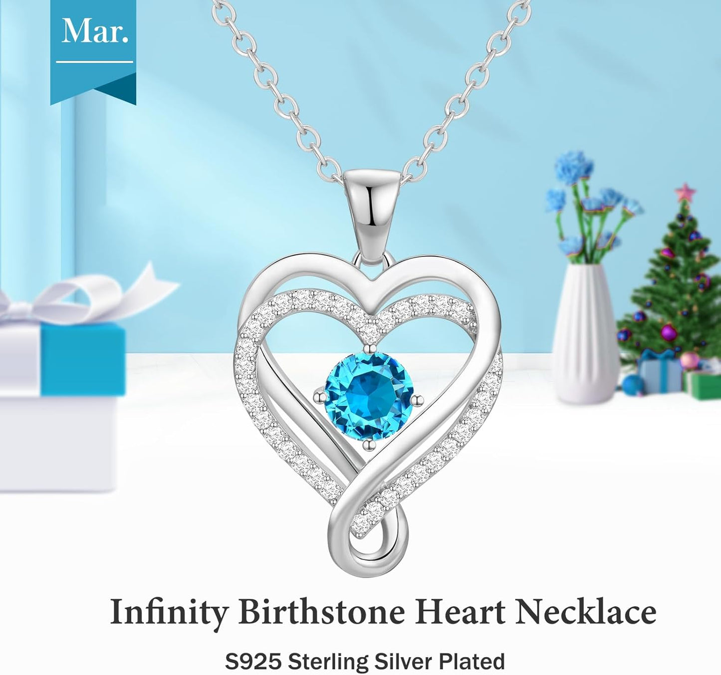 18K Rose Gold Infinity Love Heart Birthstone Necklace for Women Wife, Anniversary for Women Wife Birthday Gift for Her Girlfriend Mom Daughters, I Love You Women's Jewelry S925 Sterling Silver