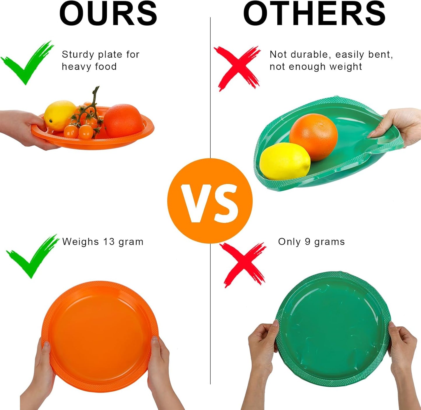 WELLIFE Orange Plastic Plates 7 Inch 50 Count Disposable Plate Thanksgiving Plates for Party, Dessert Small Plate for Dinner Cake Salad Supplies Birthday