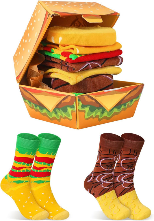 AGRIMONY Funny Burger Hot Dog Tacos Popcorn Socks Box -Easter Fathers Birthday Gag Christmas Gifts for Men Teen Boys Women