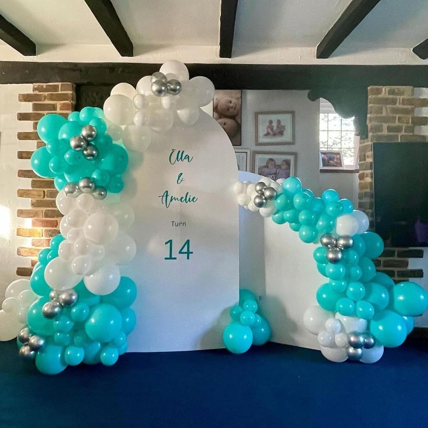 Teal and Silver Balloons, 60Pcs 12 Inch Turquoise White Teal Blue Balloon Set with Chrome Metallic Silver Confetti Balloons for Birthday Baby Shower Wedding Bridal Shower Anniversary Party Decorations