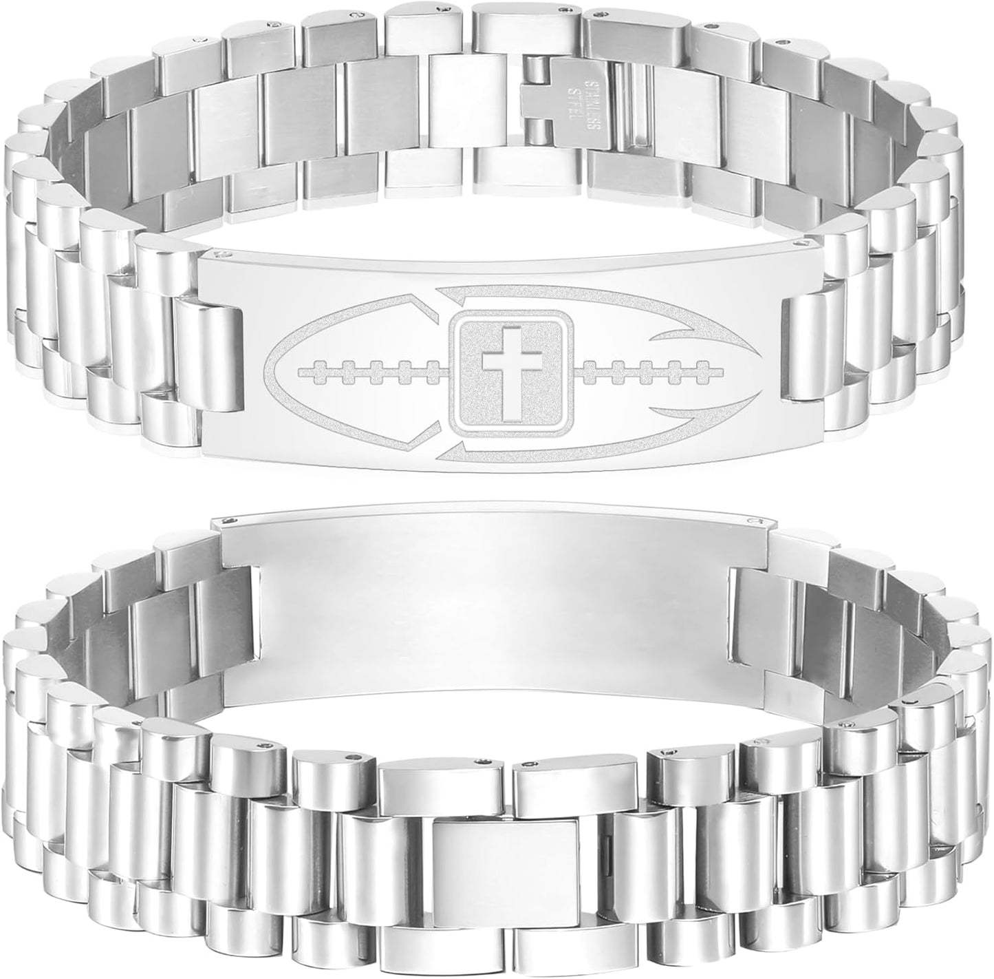 Football Gifts for Men Boys Youth Junior Coach Team Kids Player Football Bracelet Party Favors Accessories Religious Christian Bible Adjustable Stainless Steel Jewelry Gifts