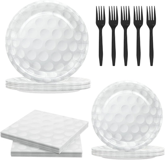 120 Pcs Golf Party Supplies Bundle Paper Plates Napkins Forks Golf Party Birthday Decorations For Kids Serves 30
