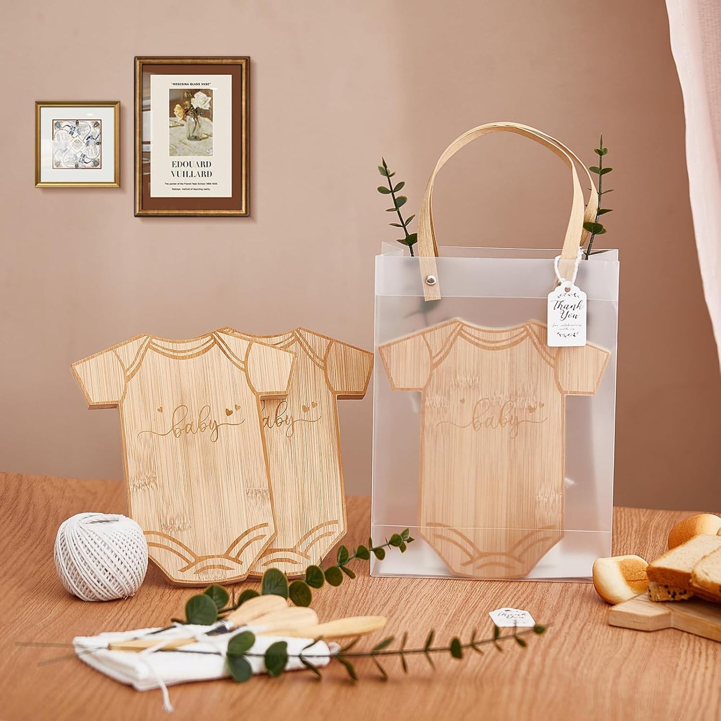 Baby Shower Prizes for Game Winners Bodysuit Shaped Cheese Board Gift with Spoons Butter Spreaders Gift Bags Kitchen Towels Bridal Shower Party Favors for Guests (Bodysuit Shaped, 1 Set)