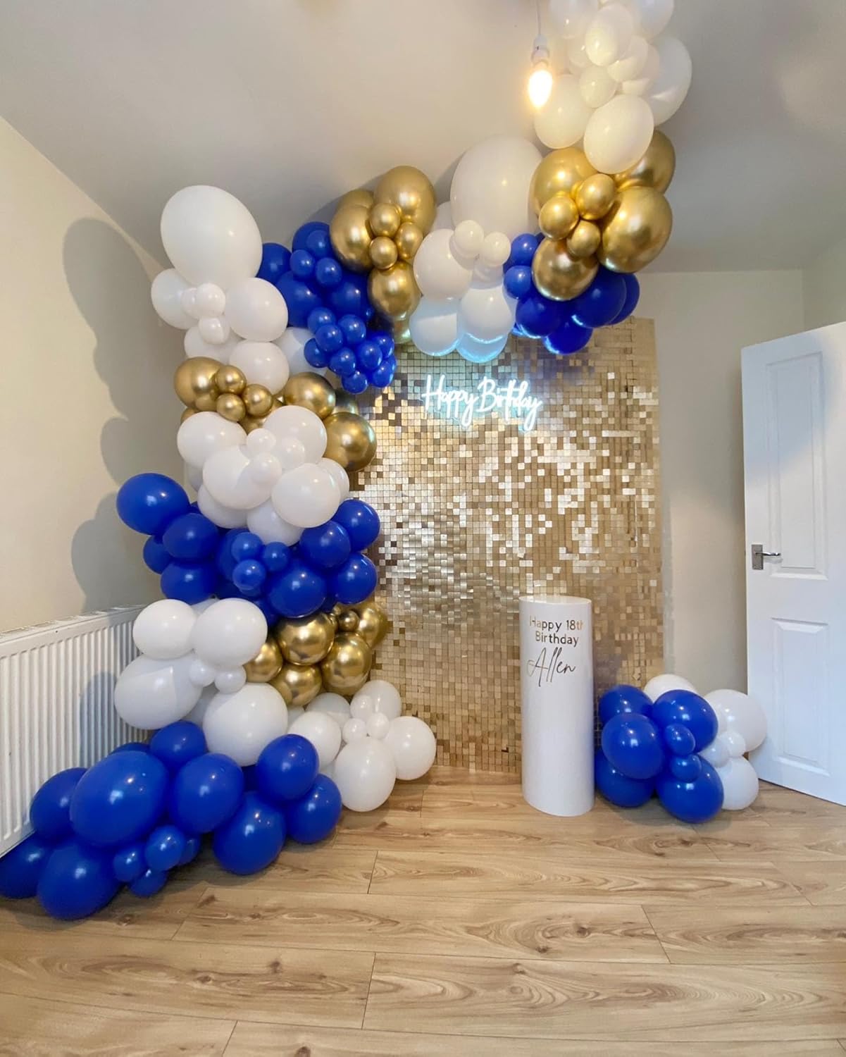 201Pcs Royal Blue and Gold Balloon Arch Kit, Explosion Star Blue Gold and White Confetti Balloon Garland kit, Different Size Balloons for Birthday Anniversary Wedding New Year Party Decoration