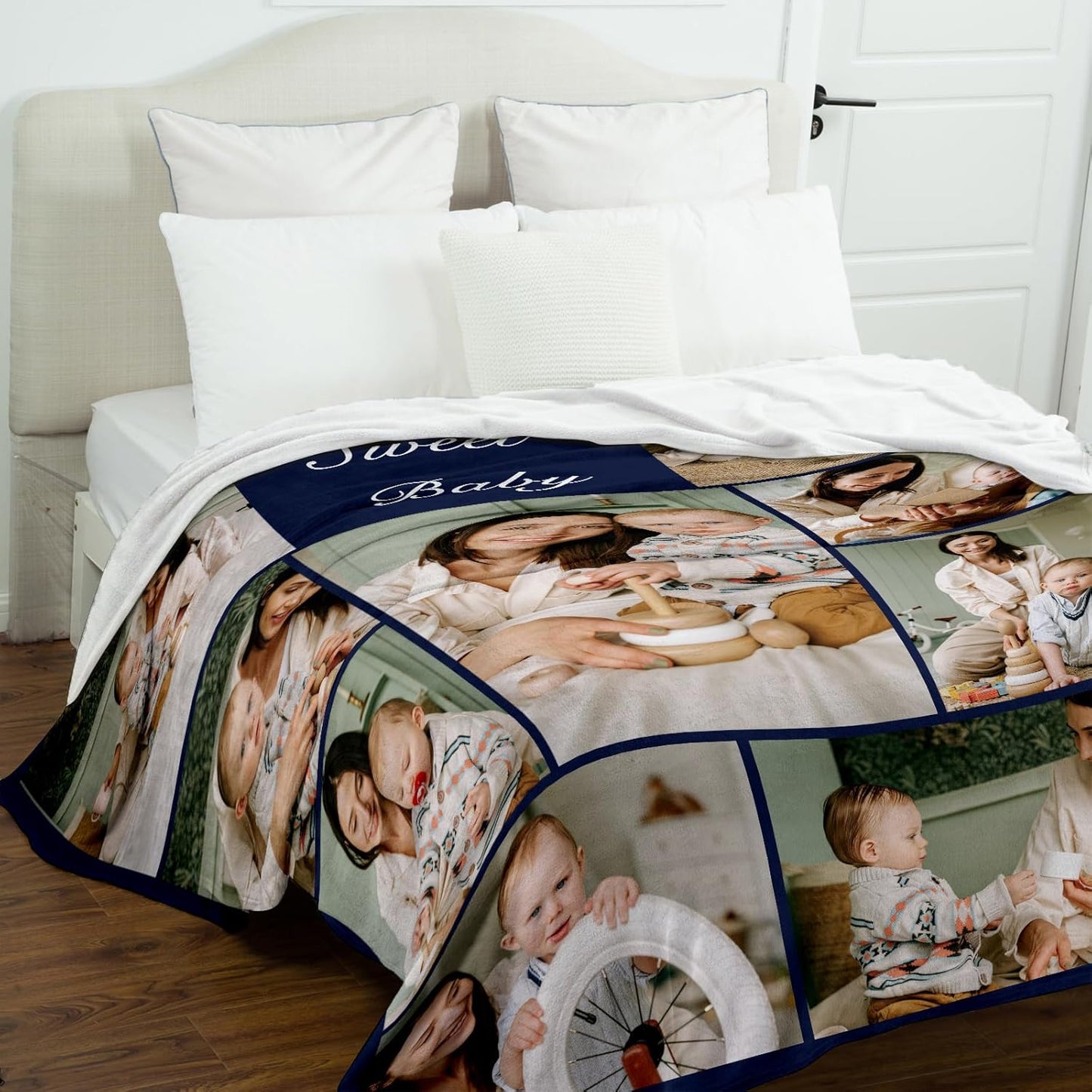 Ships Next Day, Custom Blanket with Photos Text Personalized Flannel Throw Blankets Customized Blanket for Baby Family Birthday Christmas Halloween Fathers Mothers Valentines Day Gift 60" W x 80" L