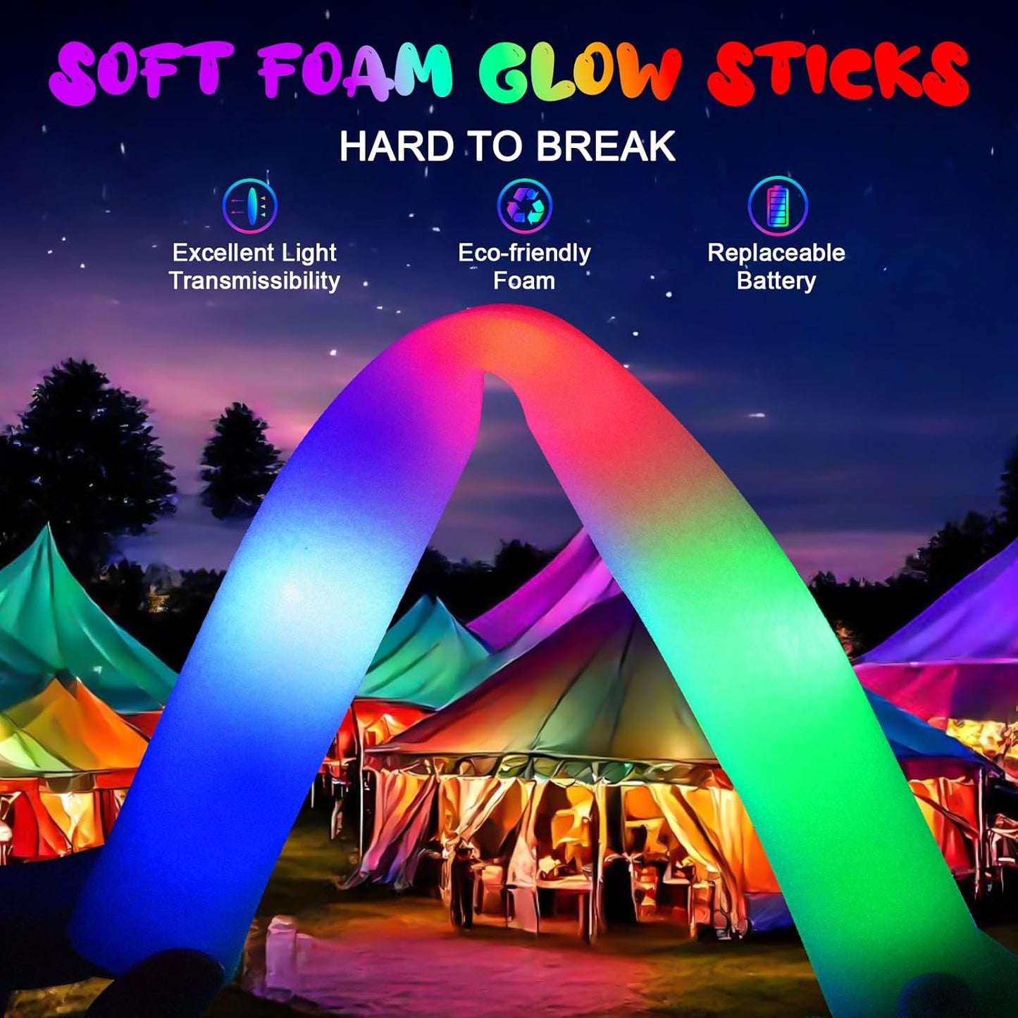 100 PCS Foam Glow Sticks, Bulk Glow Sticks with 3 Modes Colorful Flashing, LED Light Sticks, Glow in Dark Party Supplies for Wedding, Raves, Birthday, Christmas, New Year