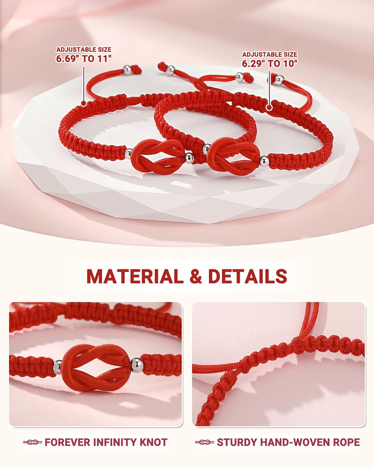 UNGENT THEM Pinky Promise Knot Couples Bracelets Anniversary Christmas Valentines I Love You Gifts for Boyfriend Girlfriend Women Men