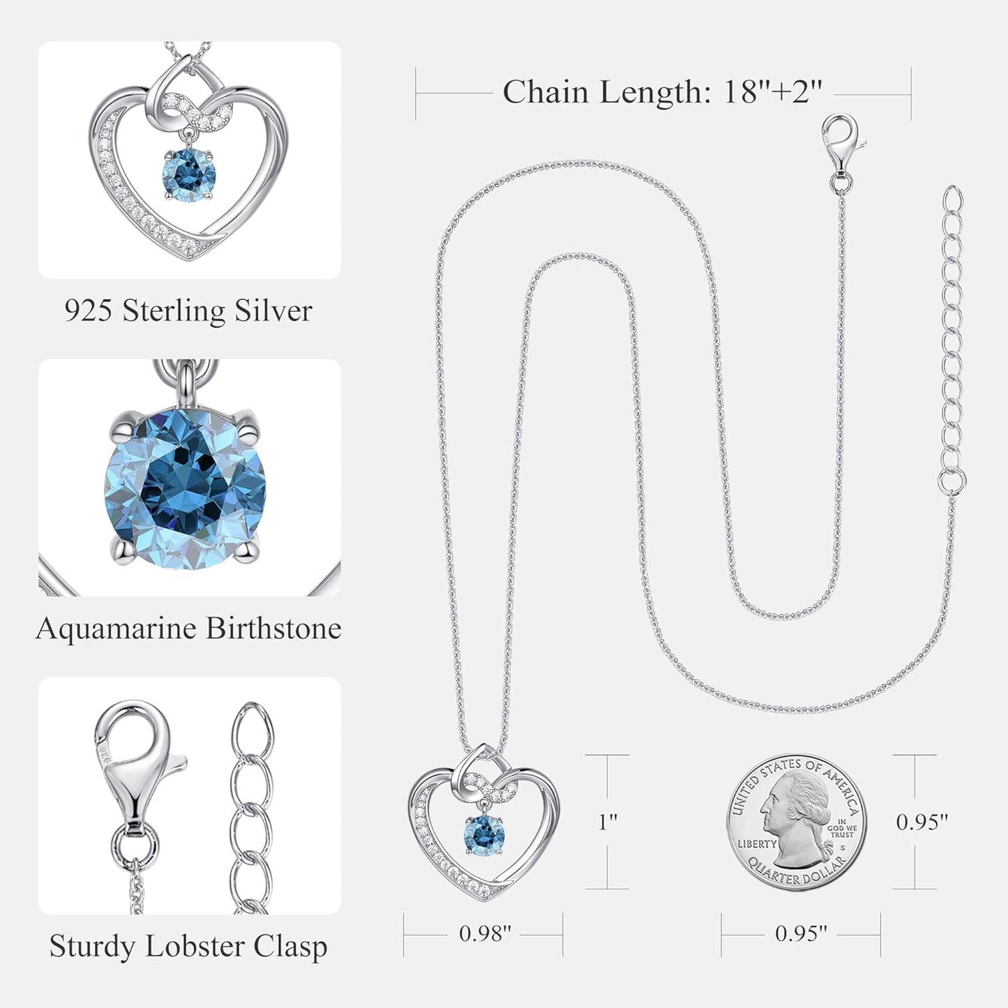 Heart Birthstone Necklaces Gifts for Women Wife, Jewelry for Women Wedding Anniversary Birthday Gifts for Wife Girlfriend Mom Christmas Valentines Gifts S925 Sterling Silver