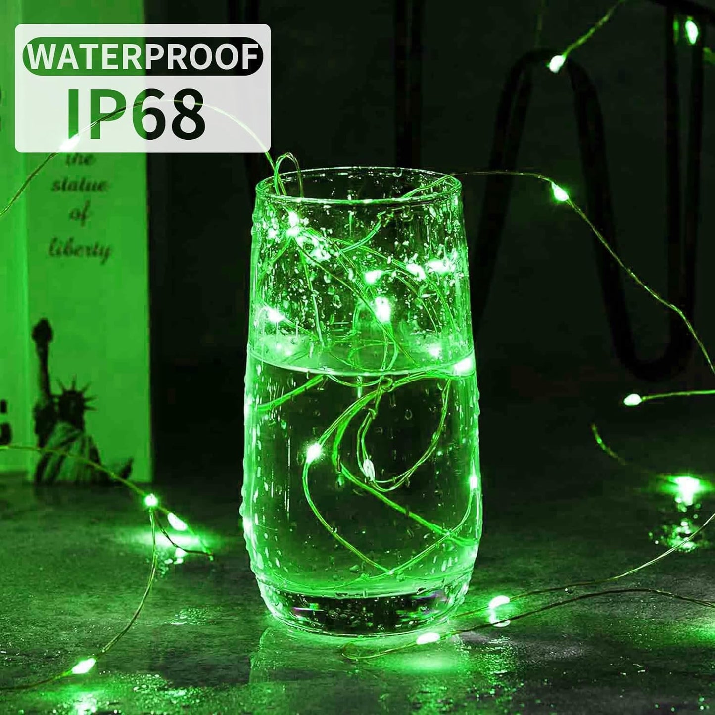 Aogist Led Fairy Lights 3 Modes Battery Operated String Lights Waterproof Silver Wire 7 Feet Firefly Starry Moon Mason Jar Lights for DIY Wedding Party Christmas (Green, 12 Pack)