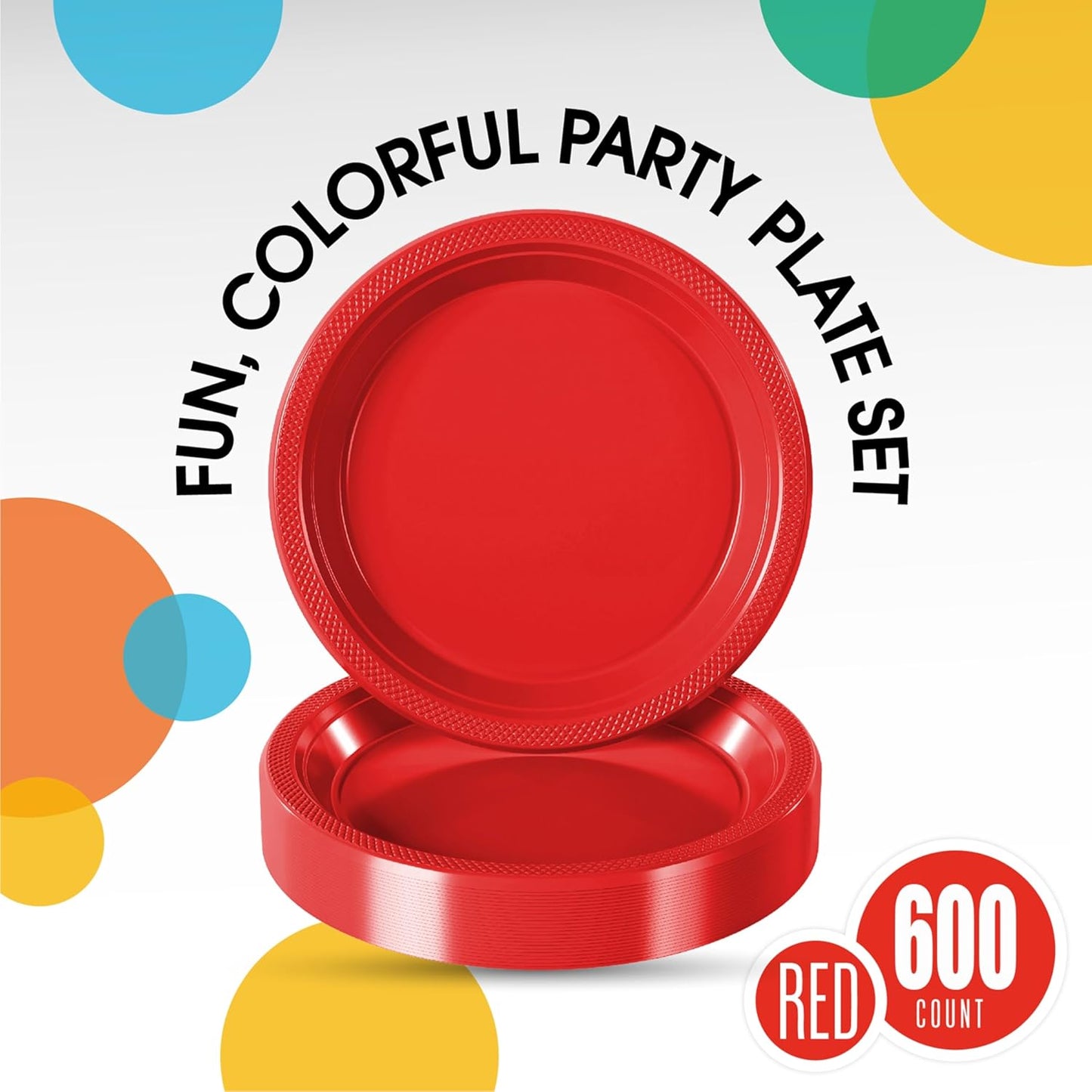 Exquisite Party Solids Red Plastic Plates Bulk 9" Red Disposable Plates For Party Supplies 600 Pcs Disposable Dinner Plate Heavy Duty 350 GSM Plate Sets, Plastic Dinnerware Sets