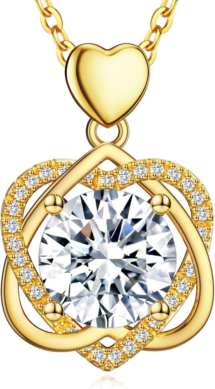 InfinityLove Heart Necklaces for Women, 5-3 Carats Moissanite, Sterling Silver Pendant Jewelry, Anniversary Birthday Gifts for Wife, Girlfriend, Daughter, Mom