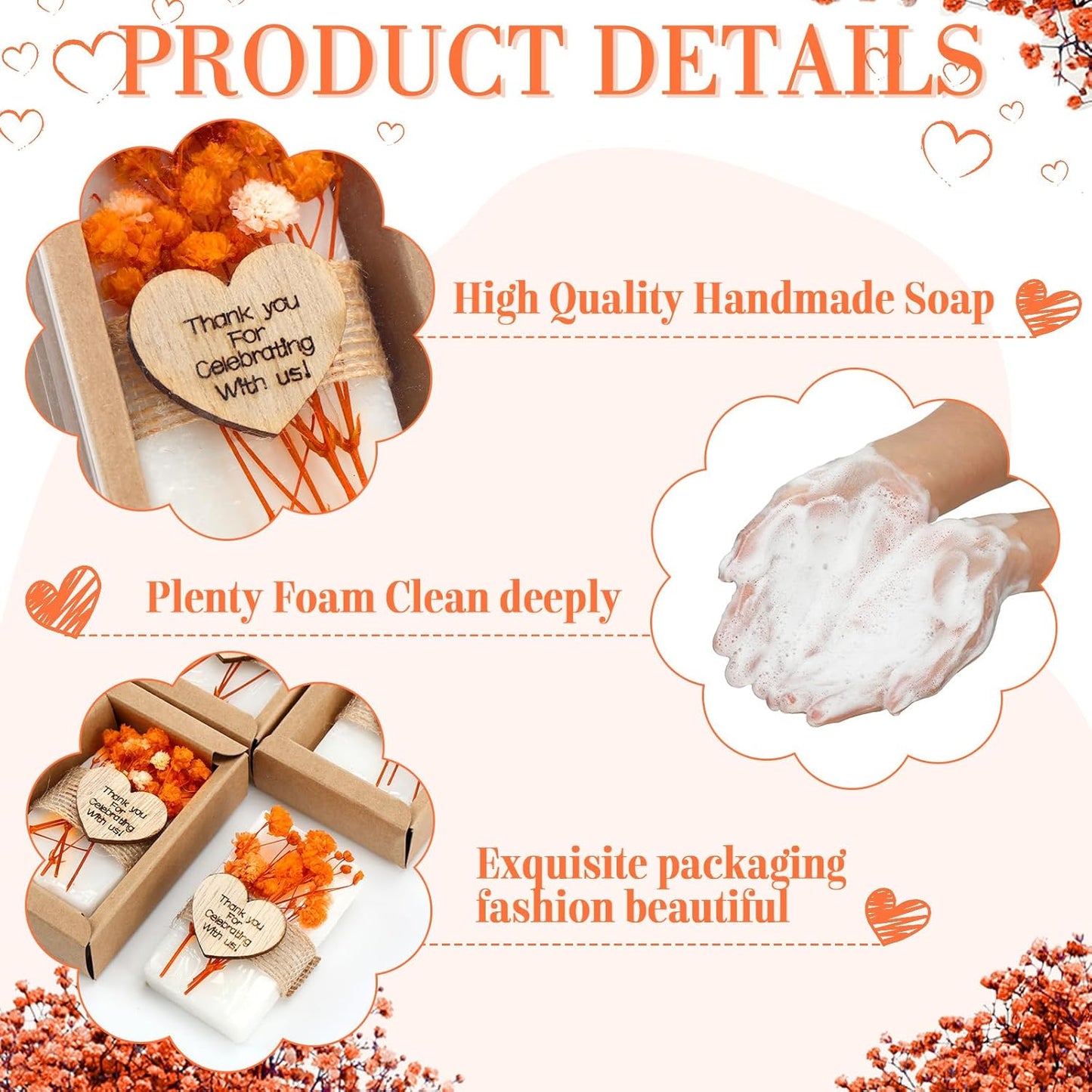 Demissle 30 Pcs Mini Scented Soap Wedding Party Favors Gifts Baby Shower Bridal Shower Handmade Natural Soap Favors for Guests in Bulk for Wedding Souvenirs Engagement Party(Orange)