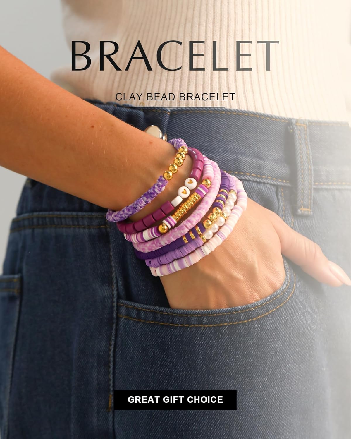 Friendship Bracelets Trendy Heishi Clay Bead Bracelets Stack Gold Beaded Stretch Bracelets for Women Boho Stackable Bracelets Bulk Cute Preppy Jewelry