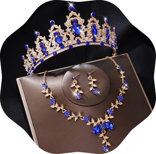 Kamirola Tiaras and Crowns for Women,Tiaras Earrings Necklace, Crystal Bridal Jewelry Set, Costume Party Halloween Prom Pageant Jewelry for Women(TR45)