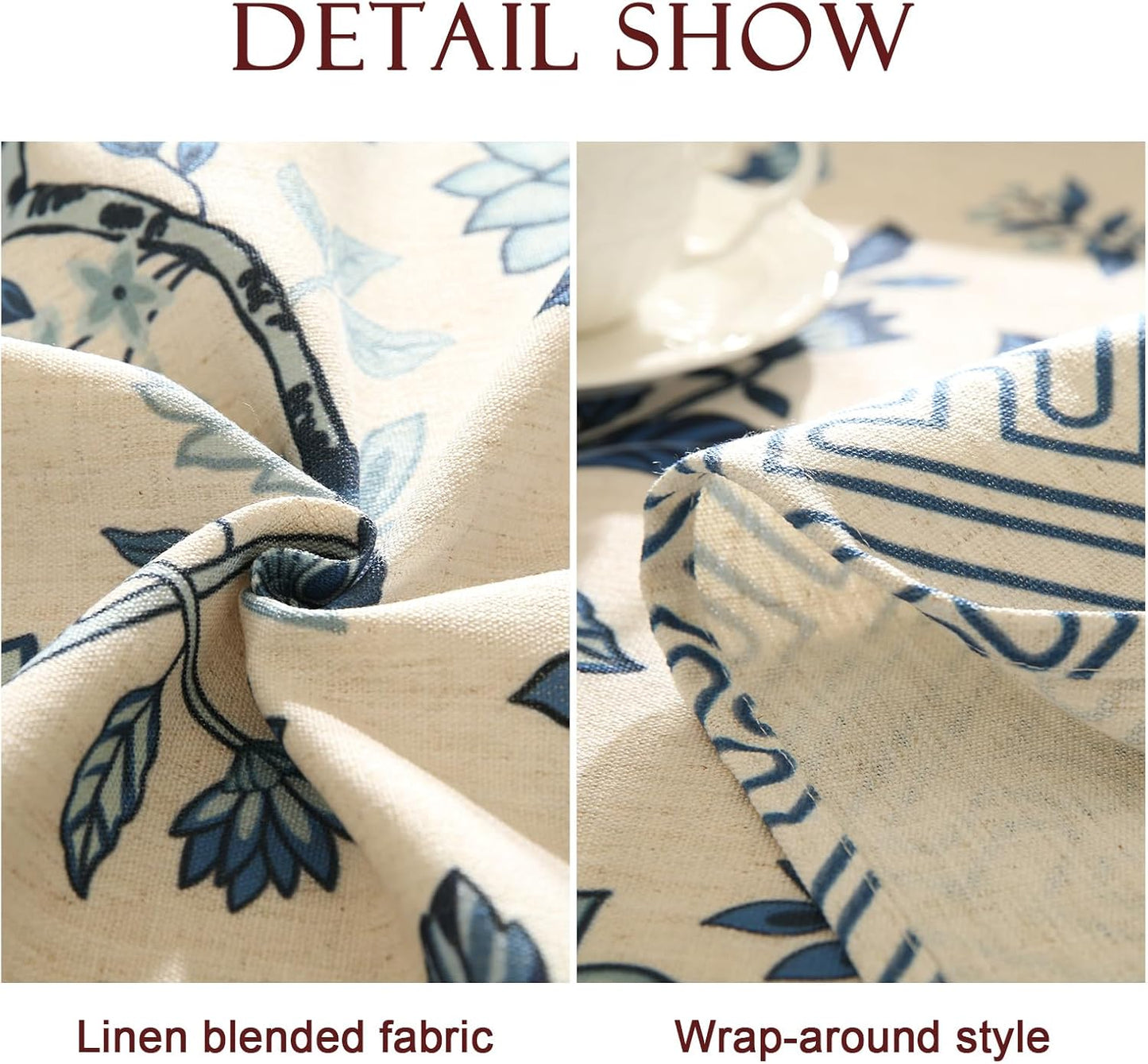 Vintage Blue and White Rectangle Tablecloth,French Linen Floral Wrinkle Free Tablecloths,Decorative Table Cover for Kitchen,Dining,Party,Thanksgiving,Christmas,55"*79"-Suqing