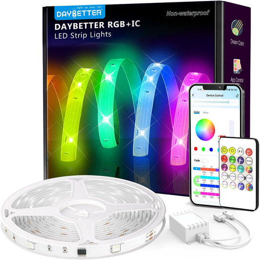 DAYBETTER Smart IC LED Strip Lights, BGRIC LED Lights for Bedroom 32.8 FT, DIY Multiple Colors on One Line, App Control Color Changing Strip Lighting Music Sync Home Decor(1 Roll)