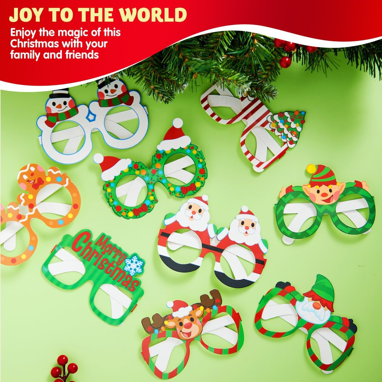 JOYIN 36 Pcs Christmas Paper Eyeglasses, Christmas Party Glasses, Frame Costume Eyeglasses Assorted Designs for Adults and Children for Christmas Party Supplies Photo Booth and Party Favors