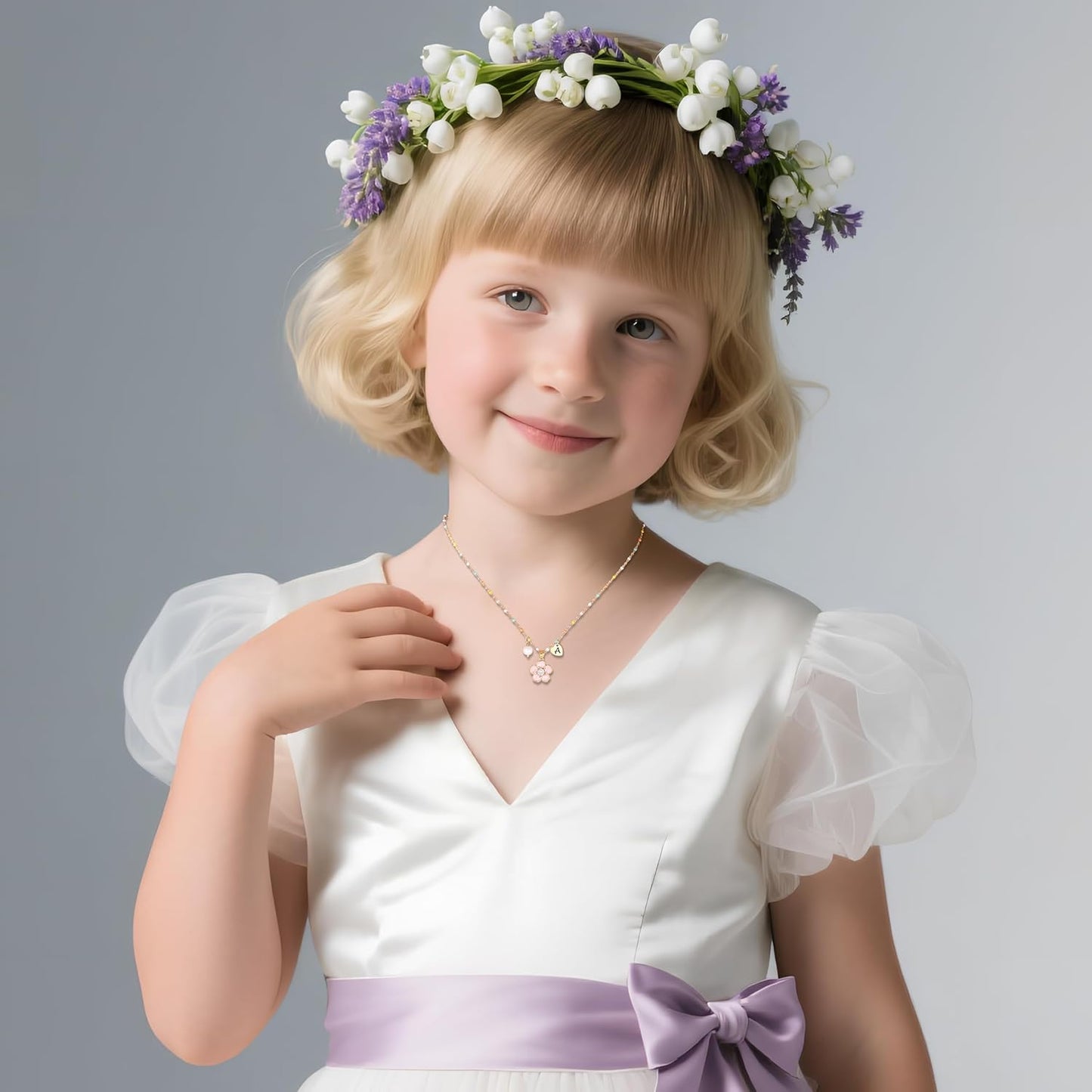 DS Flower Girl Necklace Gifts |Heart Initial Letter Flower Necklaces with Pearl Charm for Women | Personalized Wedding Proposal Bridal Shower Party Jewelry Gift | 18K Gold Plated Stainless Steel