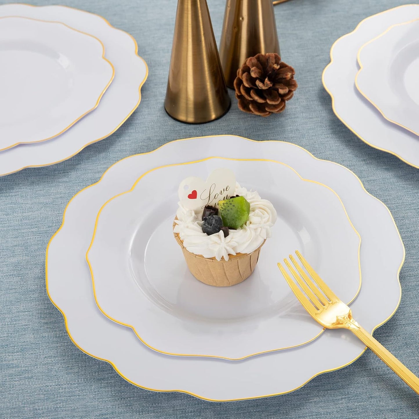NOCCUR 120PCS Gold Plastic Plates Disposable for 60 Guests - Include 60 Dinner / 60 Dessert Plates Heavy Duty for Fall Party&Thanksgiving