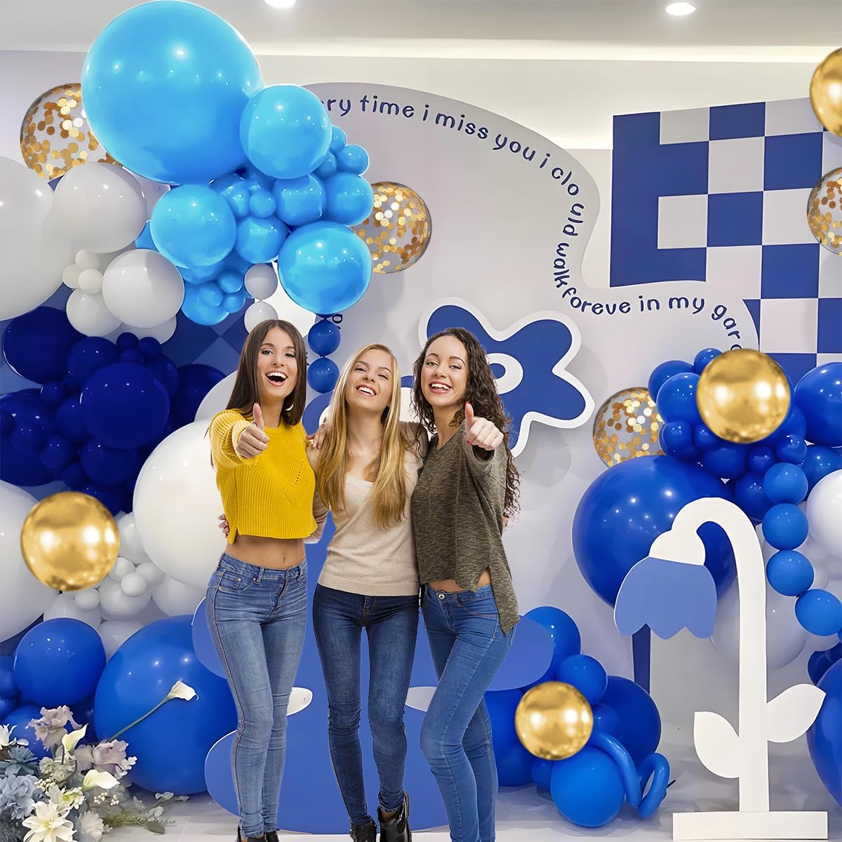 Navy Blue White Gold Balloon Garland Arch Kit, 147PCS Royal Dark Pastel Blue White Gold Balloons with Confetti for Birthday Party Baby Shower Wedding Graduation Decorations