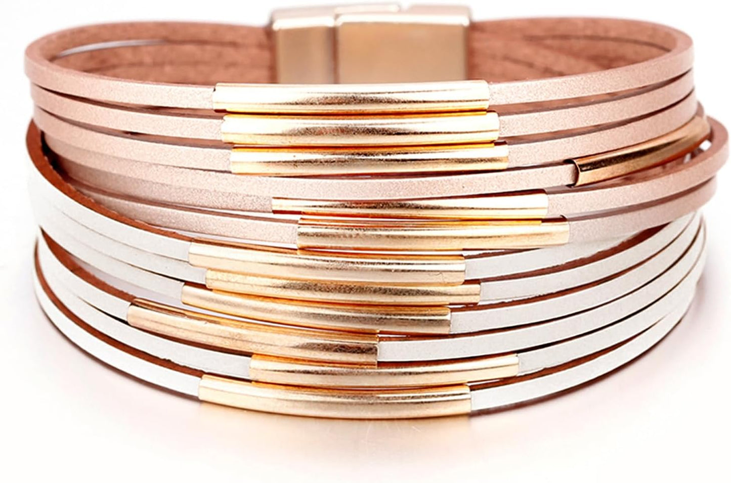 Fesciory Leather Wrap Bracelets for Women, Boho Leopard Multi-Layer Crystal Beads Cuff Bracelet Jewelry