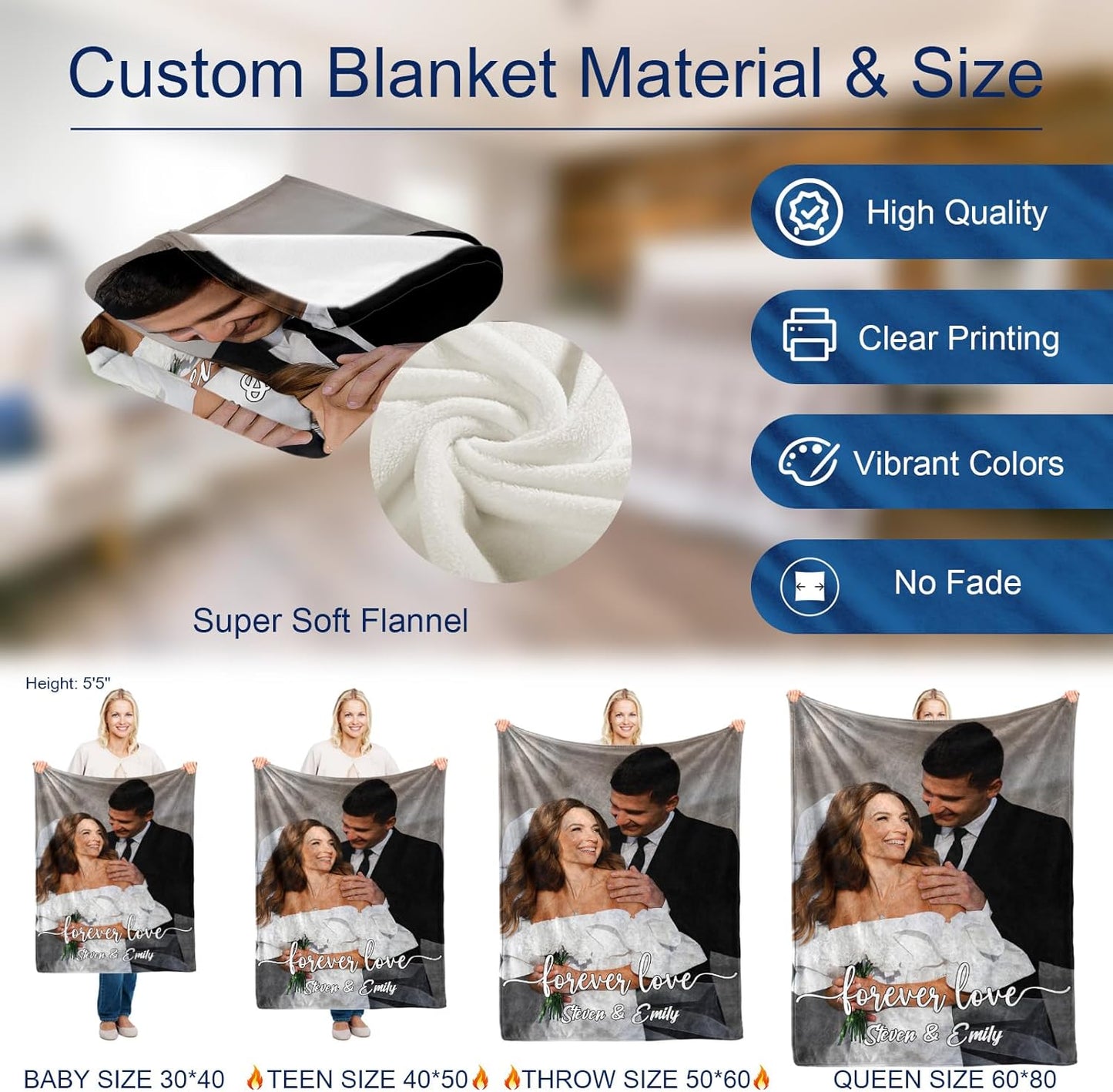 MeMoShe Custom Blanket with Picture Personalized Photo Blanket Wedding Gifts for Couples Customized Throw Blanket I Love You Gifts for Girlfriend Boyfriend Wife Husband