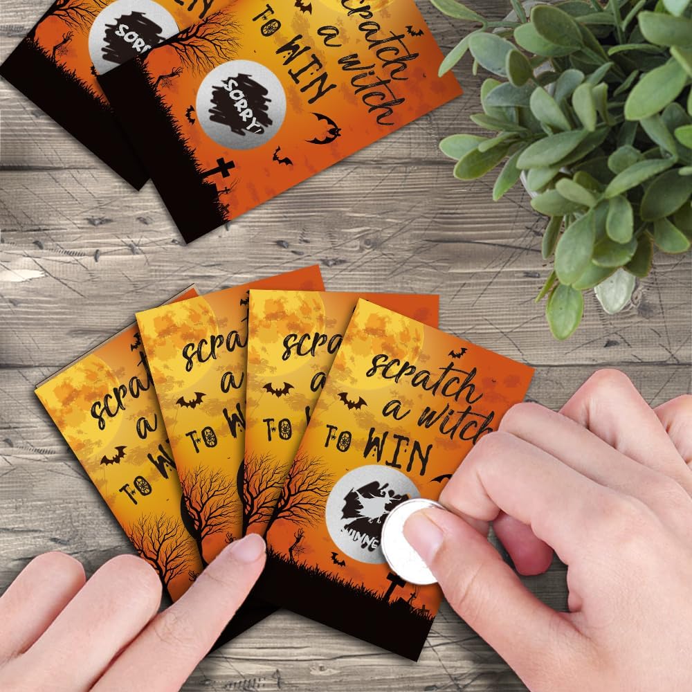 Haizct 50 Pack Halloween Theme Scratch off Game, Spider Witch Bat Halloween Scratch Card for Baby Shower Halloween Party Game Lottery Games Group Games Family Activity, Bridal Shower Activity and Idea