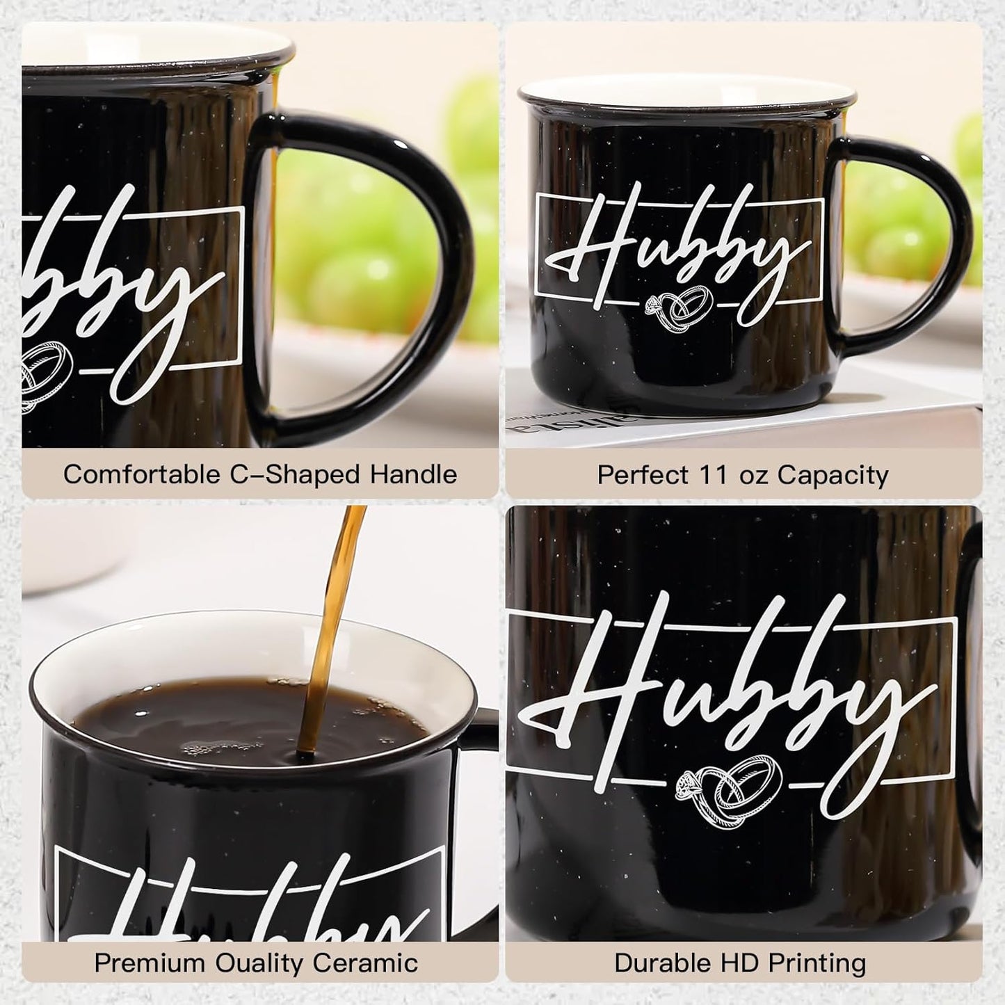 Wifey Hubby Mugs Set of 2 Coffee Mug 10 Ounce, Wedding and Bridal Shower Gift, His and Hers Gifts, Mr and Mrs Coffee Mug Set, Couples Gift for Bride Groom, Thanksgiving and Christmas Gifts