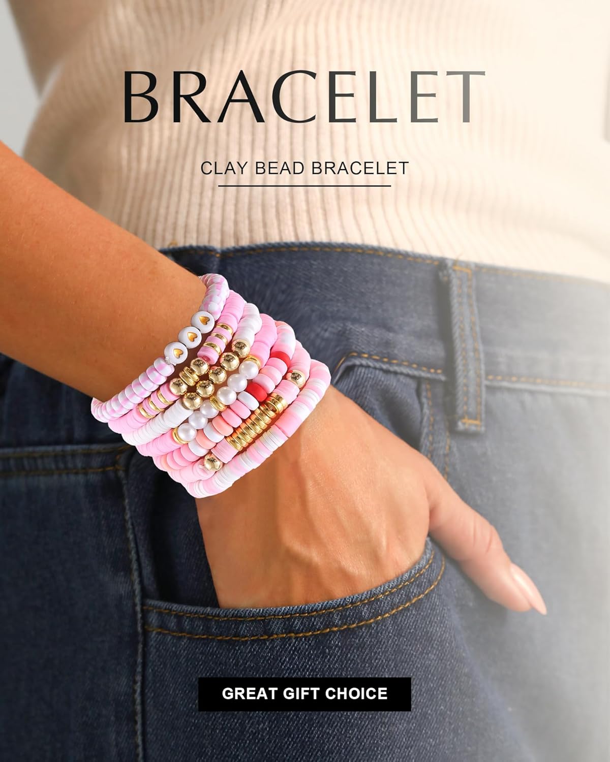 Friendship Bracelets Trendy Heishi Clay Bead Bracelets Stack Gold Beaded Stretch Bracelets for Women Boho Stackable Bracelets Bulk Cute Preppy Jewelry