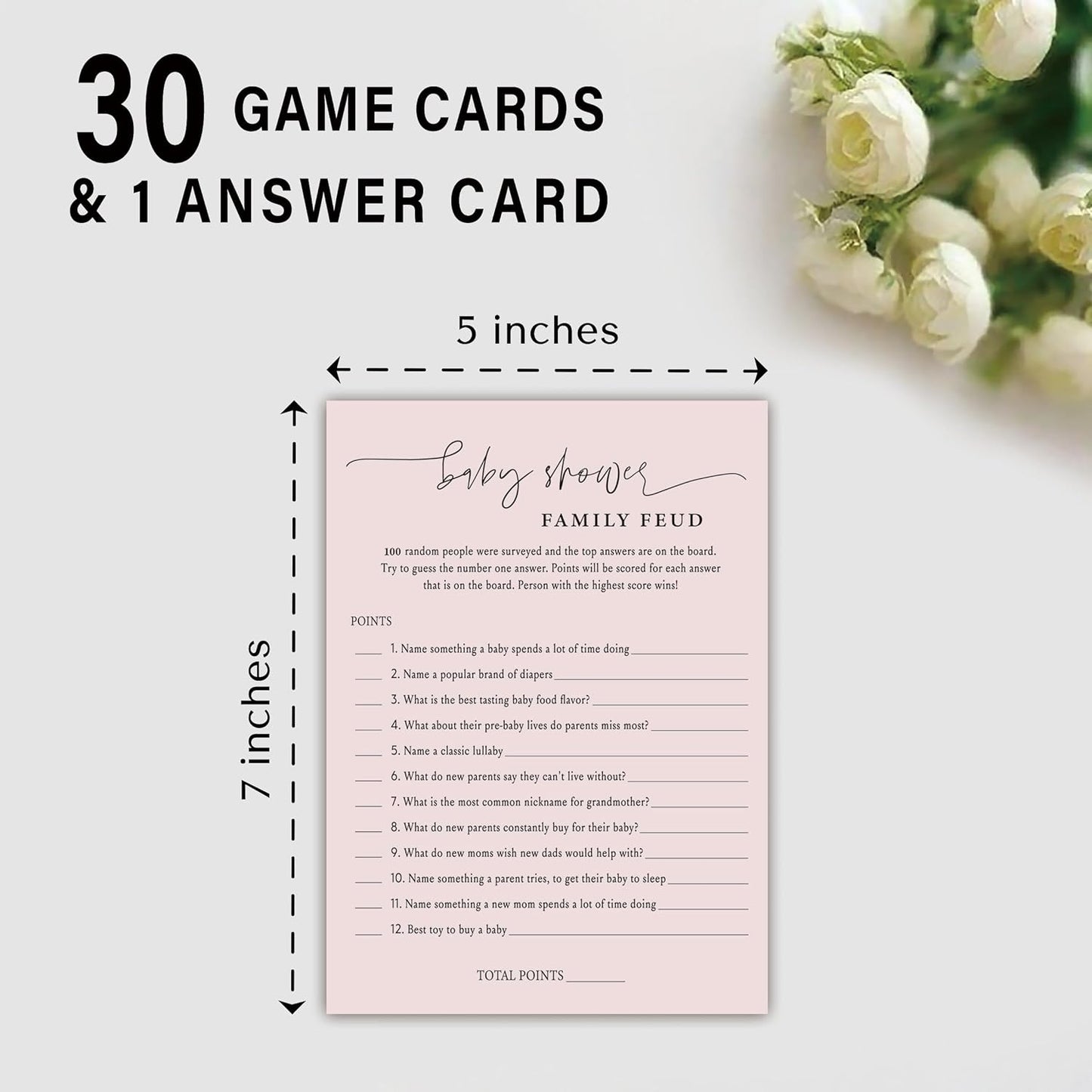 BEUFSE Baby Shower Family Feud Game - Pack of 30 Cards, Answer Key, Gender Neutral, 5 7 inches