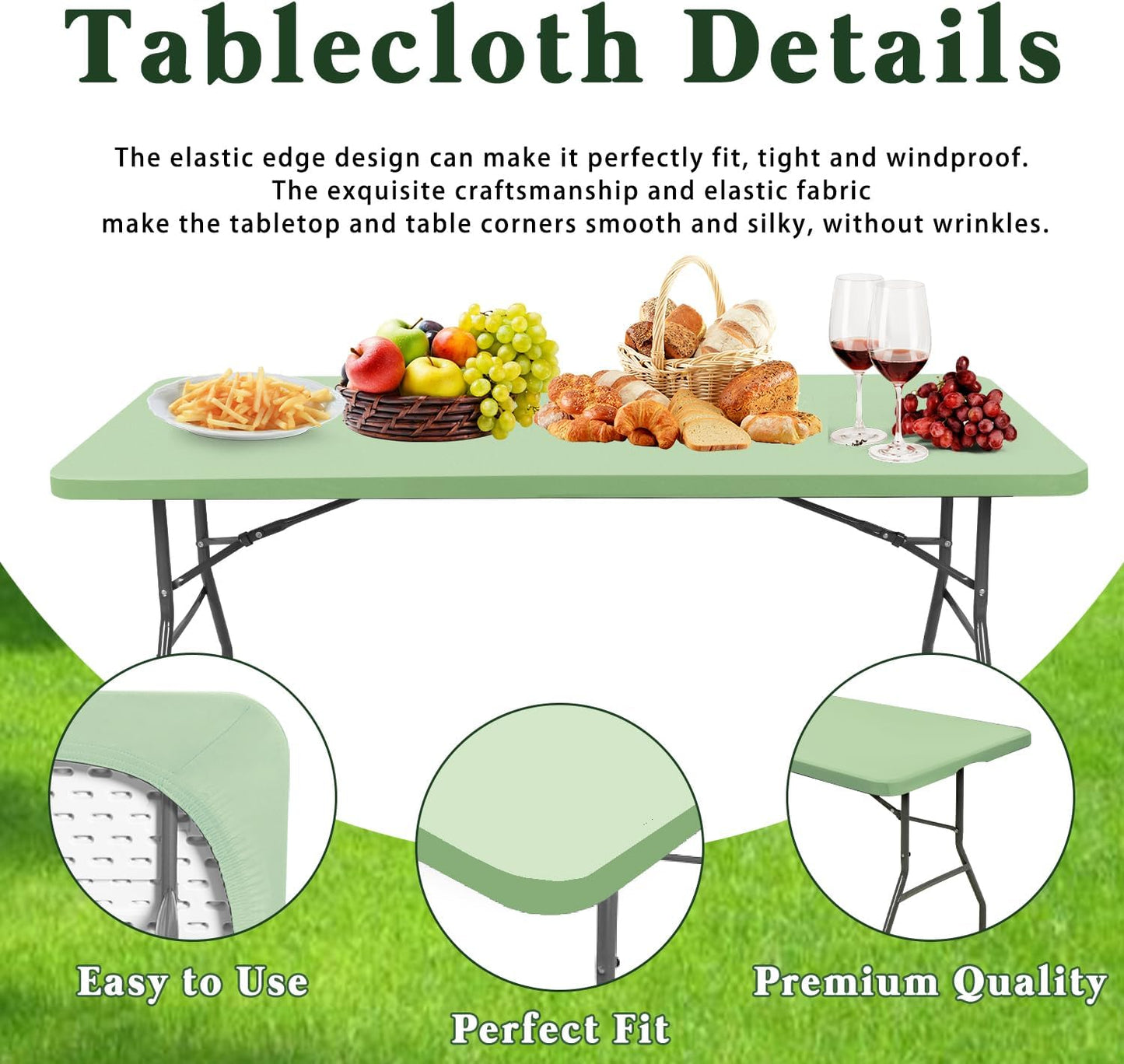 10 Pack Picnic Table Cover Elastic Fitted Outdoor Tablecloths for 8 Foot Rectangle Tables Waterproof Stretch Washable Patio Folding Spandex Table Cloth Camping Banquet Parties (Sage Green,30" x 96")