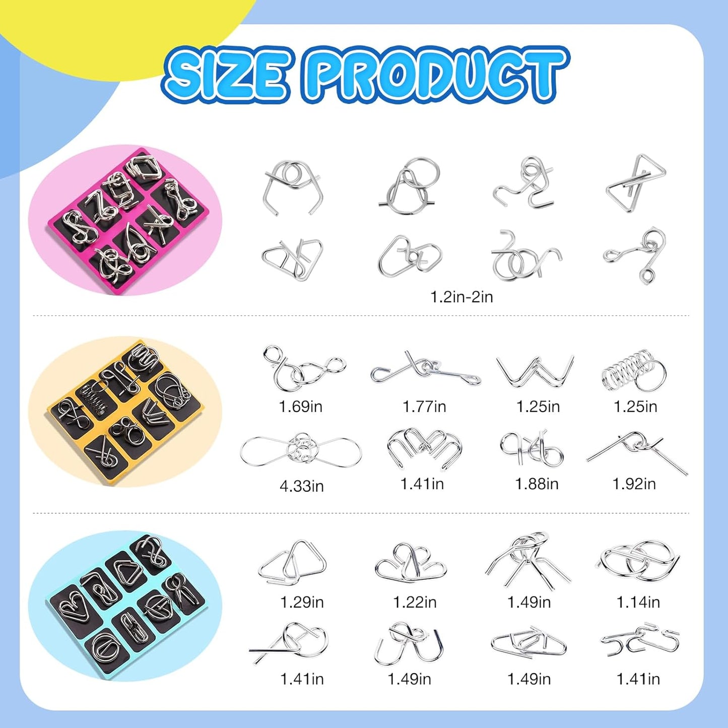 Metal Brain Teaser Puzzles Ring Educational Toys, Steel IQ Games Physics Mind Metal Puzzles for Adults, Unlock Interlock Game, Brain Teaser Puzzle for Party Favor Kids (A)