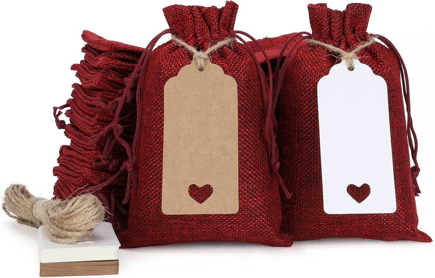 Tapleap Red Small Gift Bags with Drawstring - 30Pcs 4x6 Burlap Sacks for Wrapping Christmas or Thanksgiving Favors, Soap, Jewelry, Crosses Games, Ball Sets, For Small Business, Birthday, Wedding