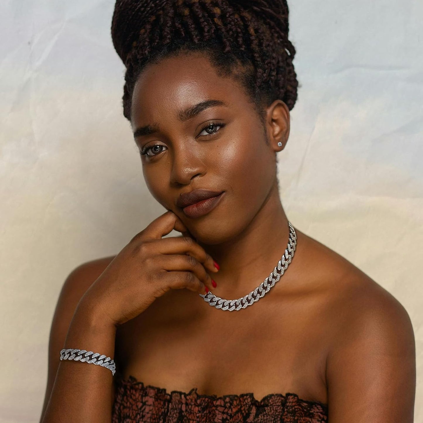 Luxval Tennis Necklace Set for Women Tennis Bracelets Diamond Earrings Sterling Silver Necklace Wedding Jewelry for Bride Silver Jewelry Sets for Women Gift