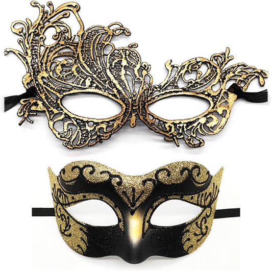 Masquerade Mask for Couples Lace Eye Mask Venetian Carnival Halloween Mask Party Ball Prom Mask Costume Mardi Gras 2Pack