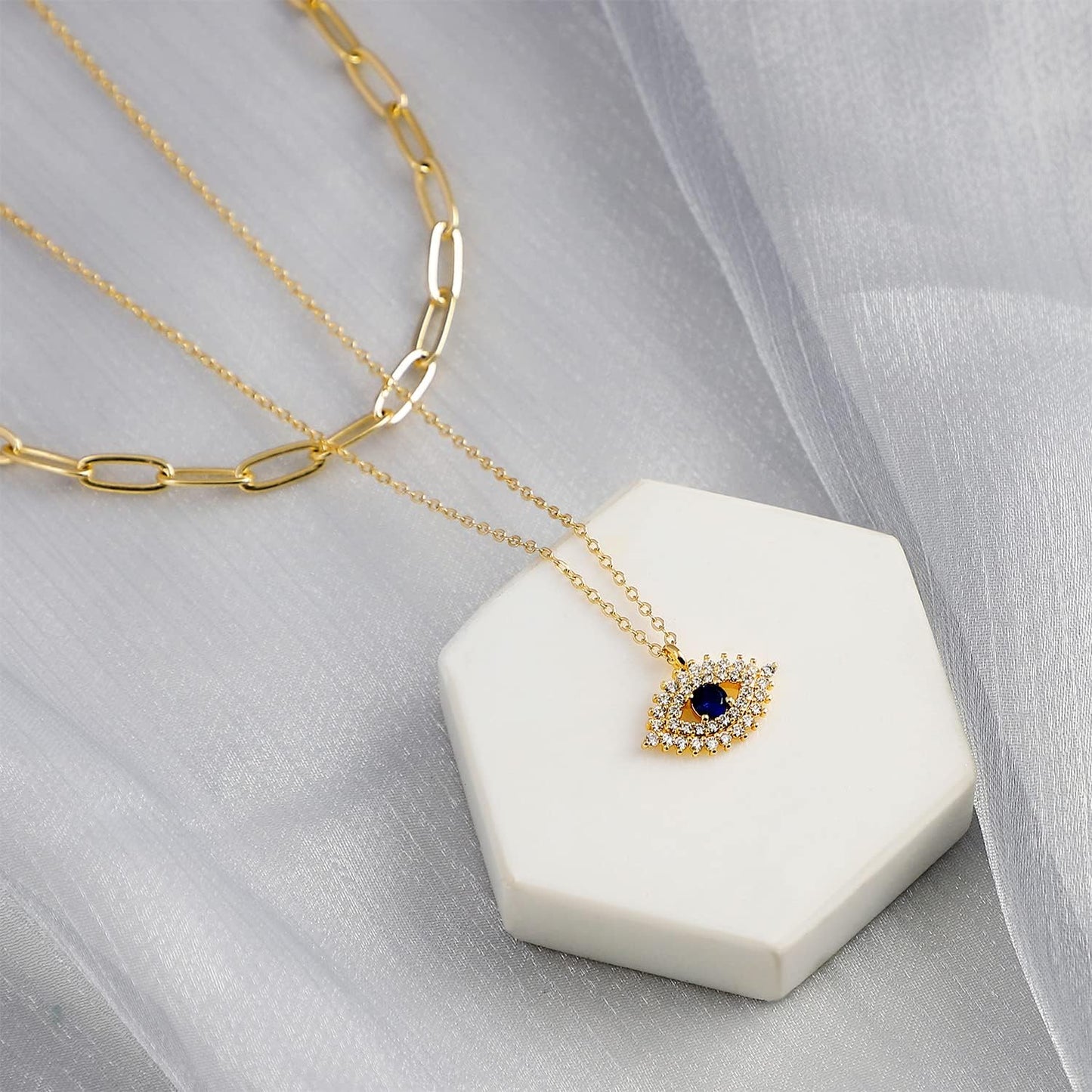 MEVECCO Layered Heart Necklace Pendant Handmade 18k Gold Plated Dainty Gold Choker Arrow Bar Layering Long Necklace for Women