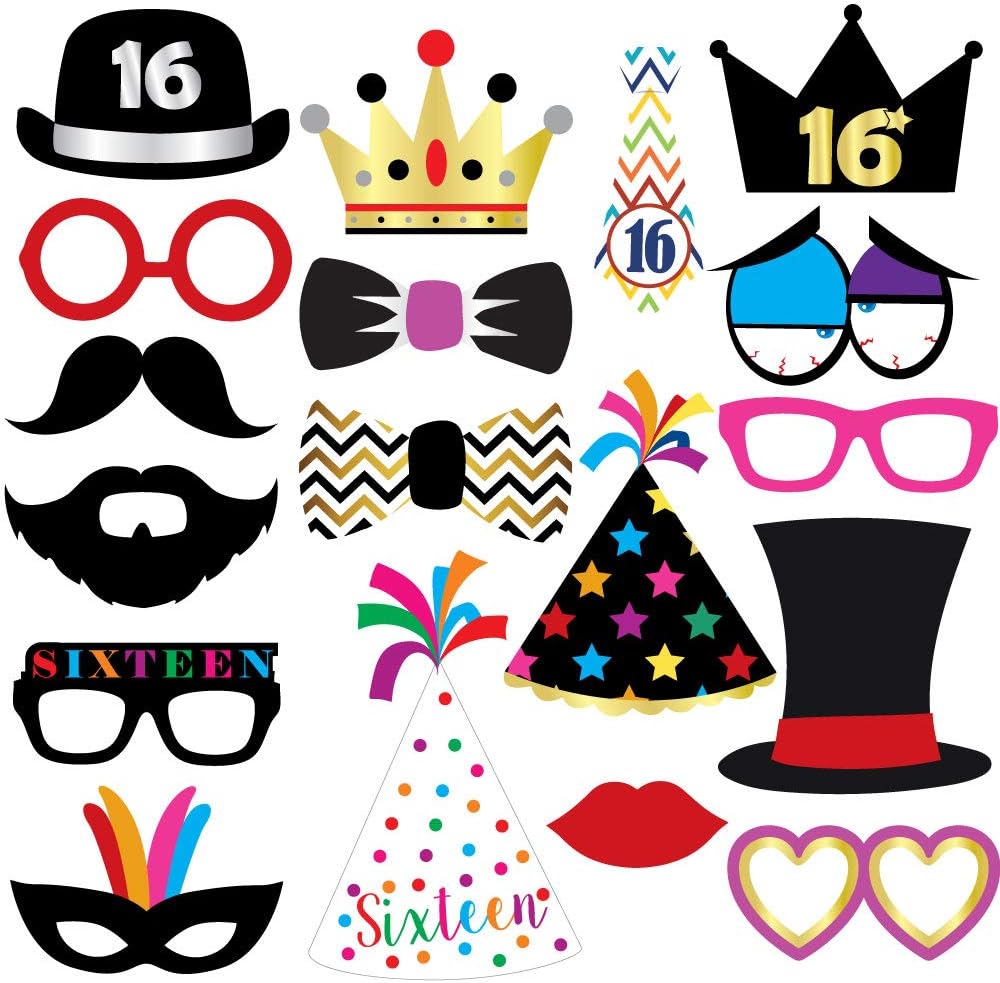 16th Sweet 16 Birthday Photo Booth Party Props - 40 Pieces - Funny 16th Birthday Party Supplies, Decorations and Favors