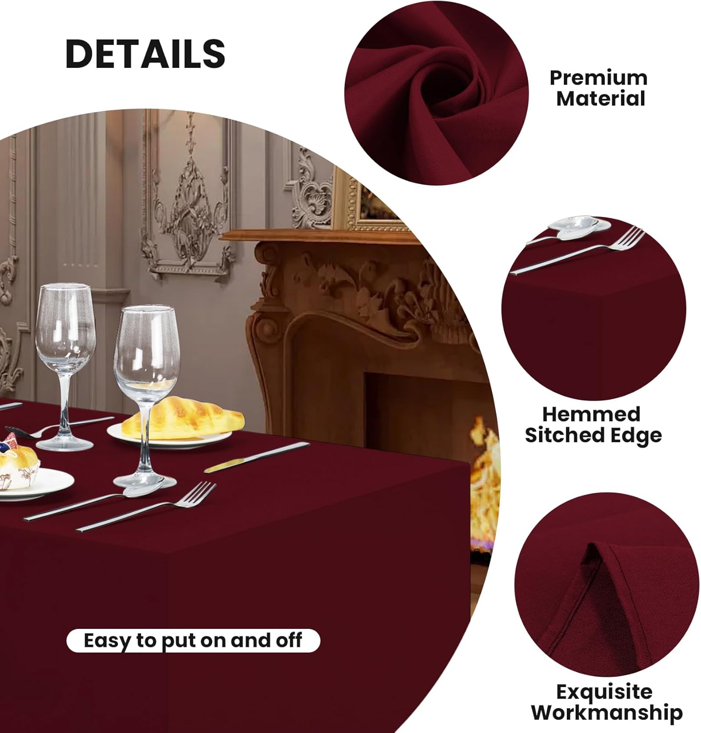 Ascoza 2 Pack Fitted Tablecloth for 8 Foot Rectangle 96 x 30 Inch Burgundy Table Covers Water Resistant Polyester Cloth for Folding, Parties,Display, Trade Show (Burgundy)