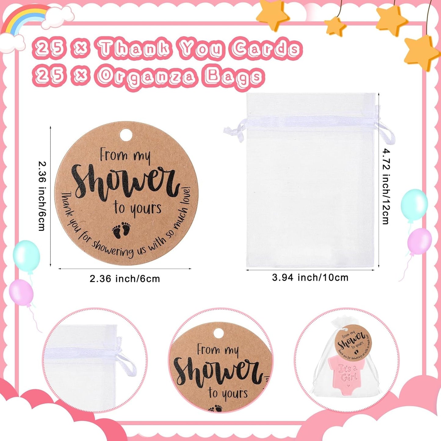 25 Sets Baby Shower Soap Favors for Guests - Boy Girl Mini Handmade Soaps with Thank You Tags and Organza Bags for Shower Gender Reveal Party Favors (Pink,Baby Shirt)