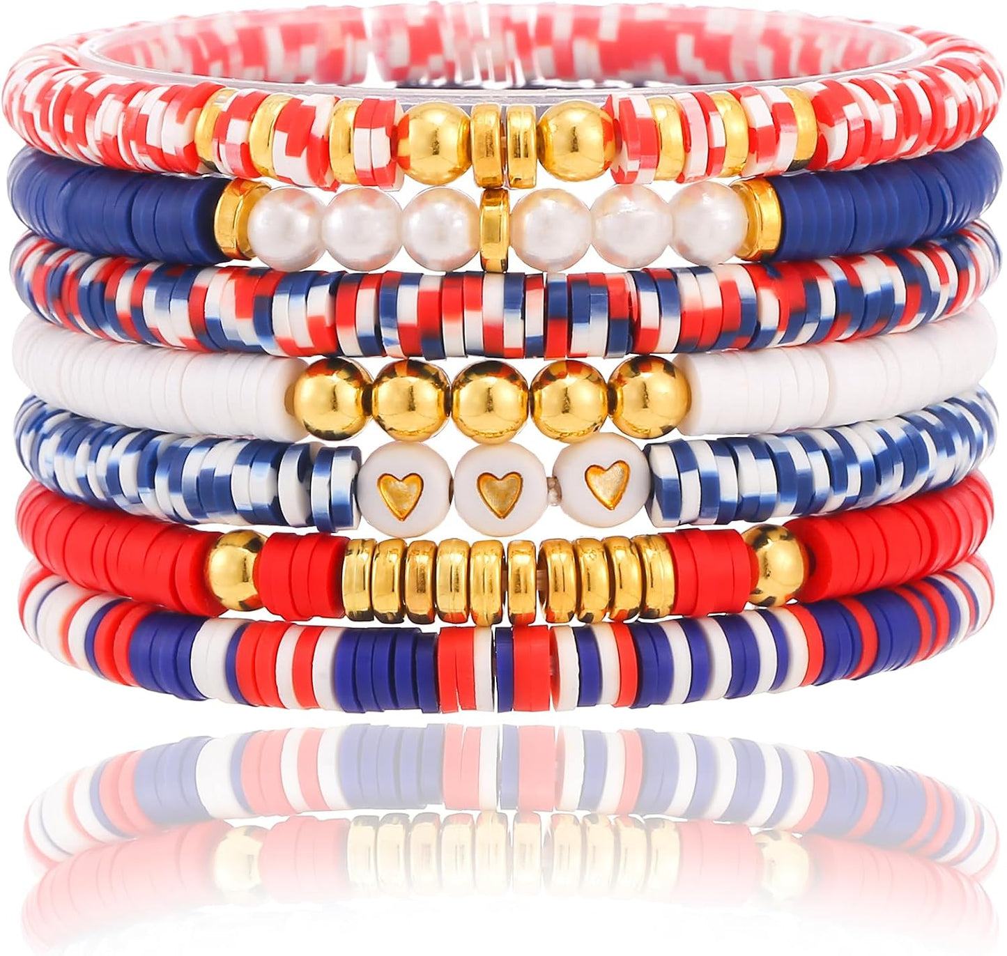 Friendship Bracelets Trendy Heishi Clay Bead Bracelets Stack Gold Beaded Stretch Bracelets for Women Boho Stackable Bracelets Bulk Cute Preppy Jewelry