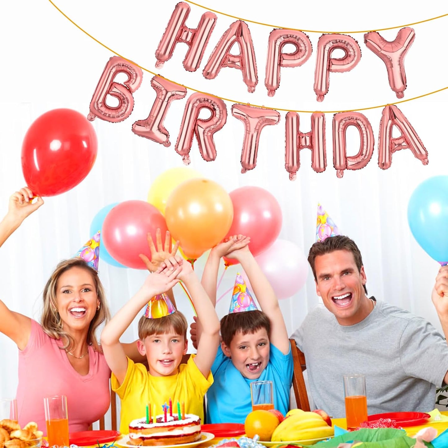 LIOZEOKUN Happy Birthday Balloon Letters 16 inch Mylar Foil Birthday Balloons Banner Sign for Birthday Party Decorations Supplies (Rose gold)