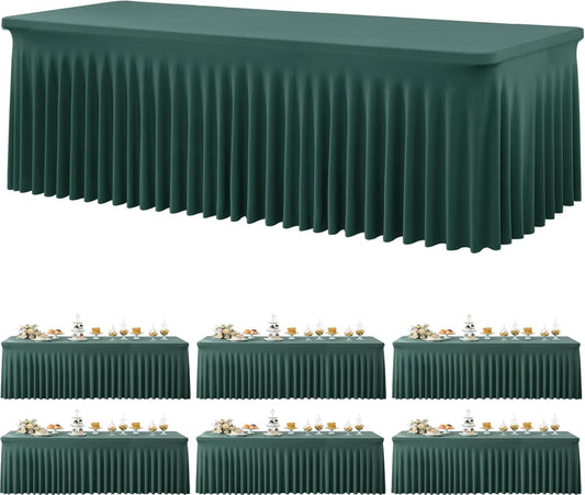 6 Pack Hunter Green Spandex Tablecloth for 6 Foot Rectangle Tables, Wrinkle Free Fitted Table Cloth Cover 6ft Green Stretchy Tablecloths Desk Skirt for Parties Weddings Birthday Banquet Baby Shower