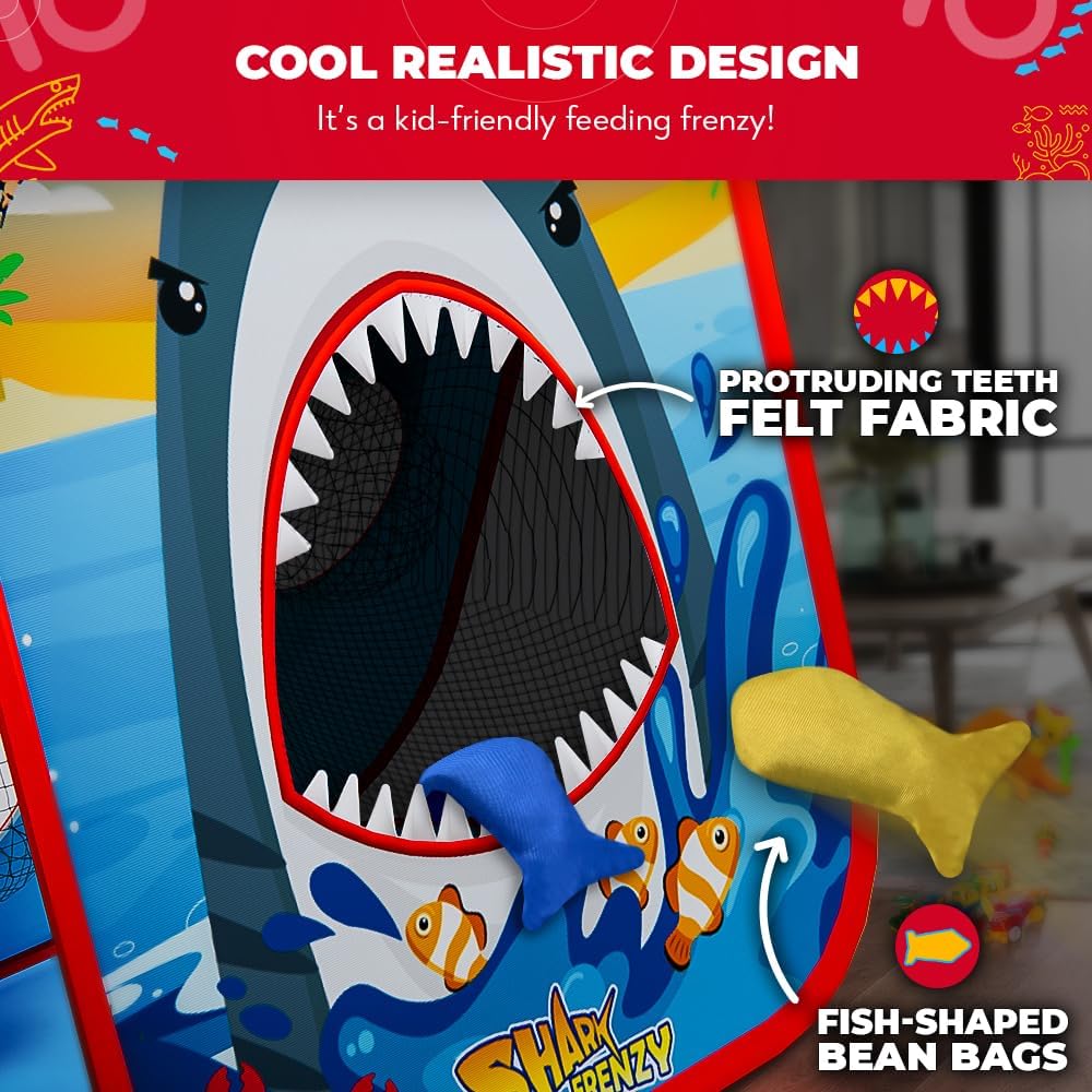 Swooc Games® - Shark Frenzy™ | 2-in-1 Bean Bag Toss Game for Kids | 5-Second Setup Toddler Party Games for Kids | Toddler Outdoor Fun | Corn Hole Shark Toys for Boys | Cornhole Game Set Outside
