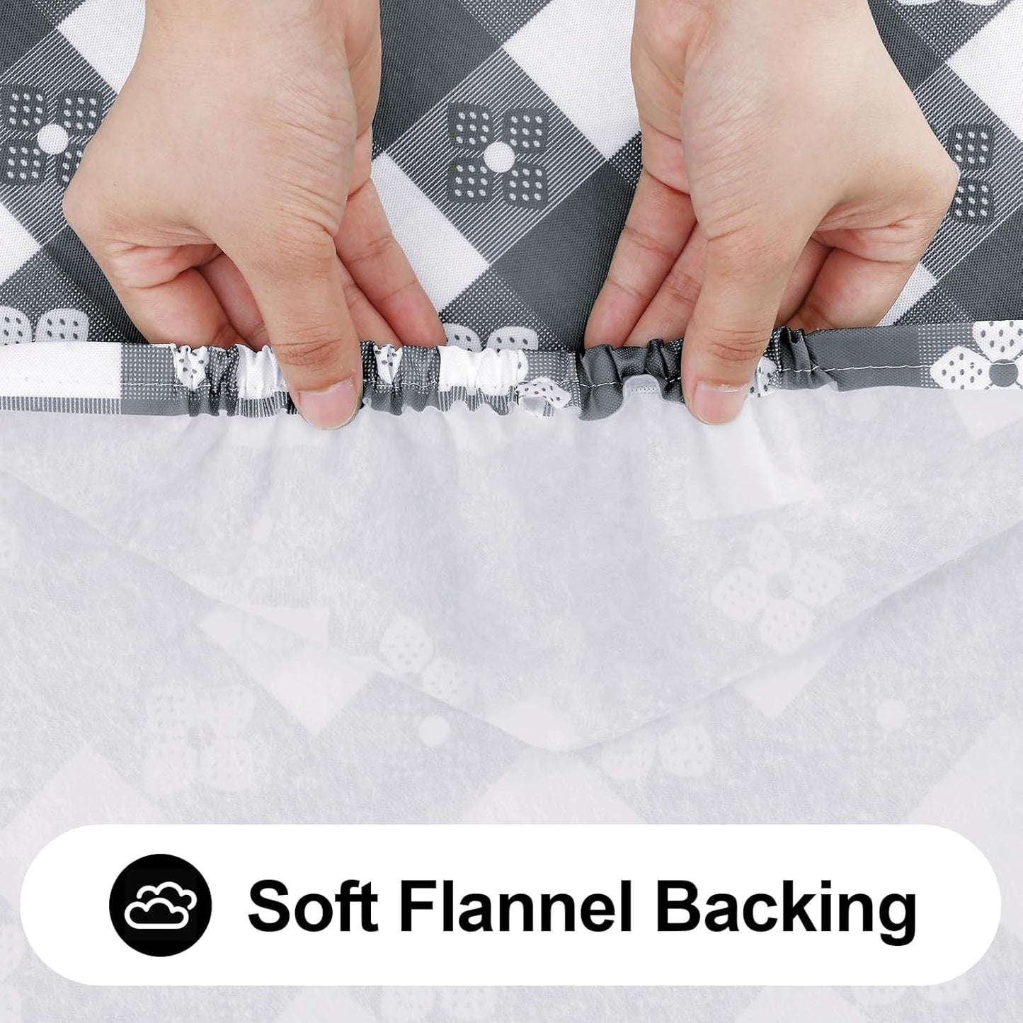 Rectangle Vinyl Table Cloth, Waterproof Elastic Fitted Tablecloth with Flannel Backing, Plastic Table Cover for Picnic, Camping, Outdoor (Grey & White, 30"x60")