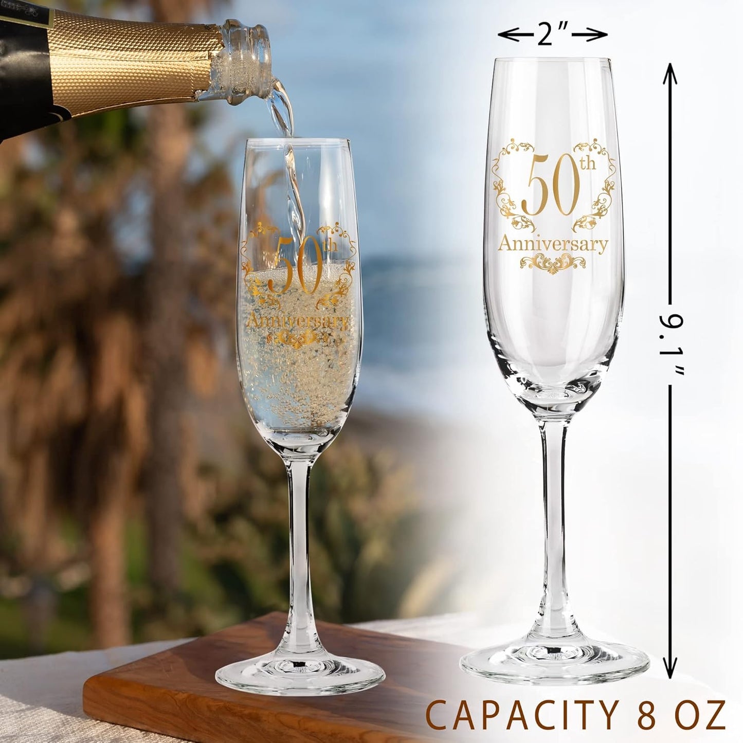 50th Wedding Anniversary Champagne Flutes, Couple Gifts for Anniversary, Wedding Anniversary's Champagne Flutes Glasses Set of 2, Married Couples Gifts, Anniversary's 50th Gift for Parents