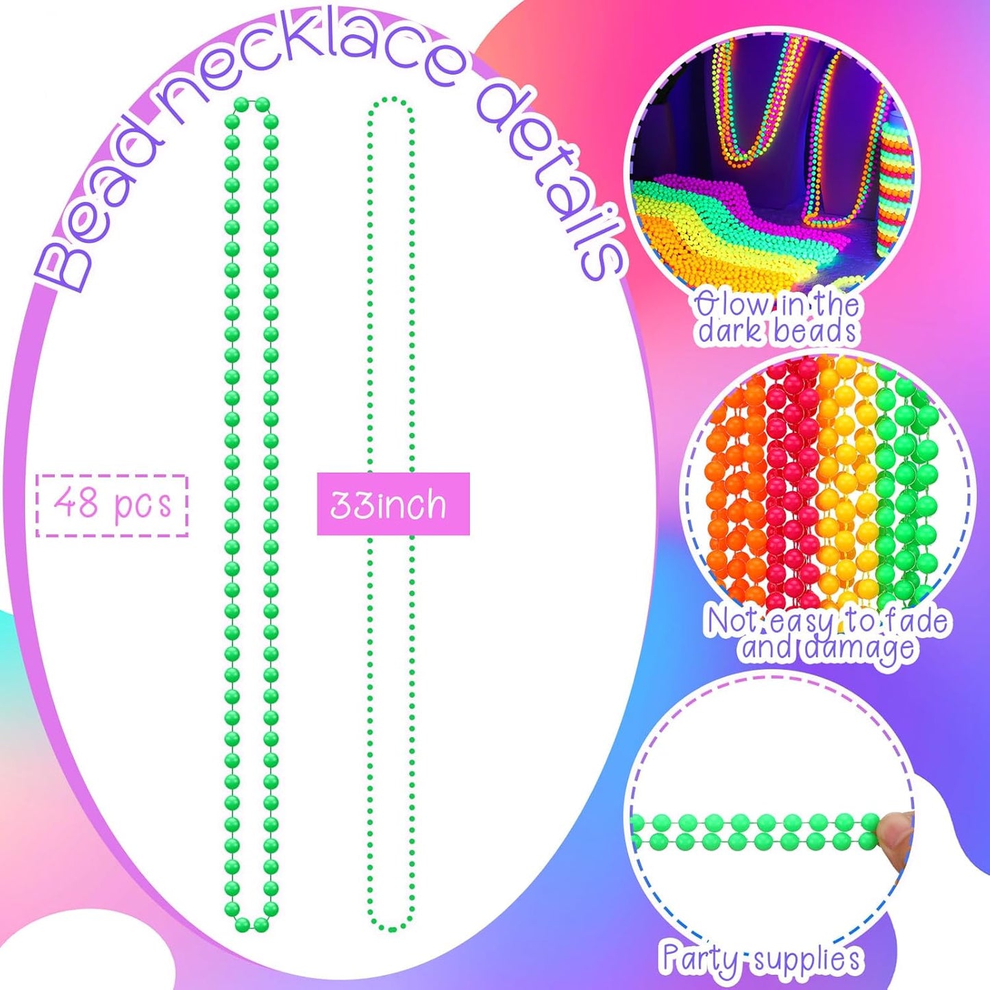 Ecally Neon Bead Necklaces and Bracelets Set Glow in the Dark Party Supplies Colorful Glow Necklaces and Bracelets Bulk for Halloween 80s Party Favors Carnival Concert Neon Night Accessories
