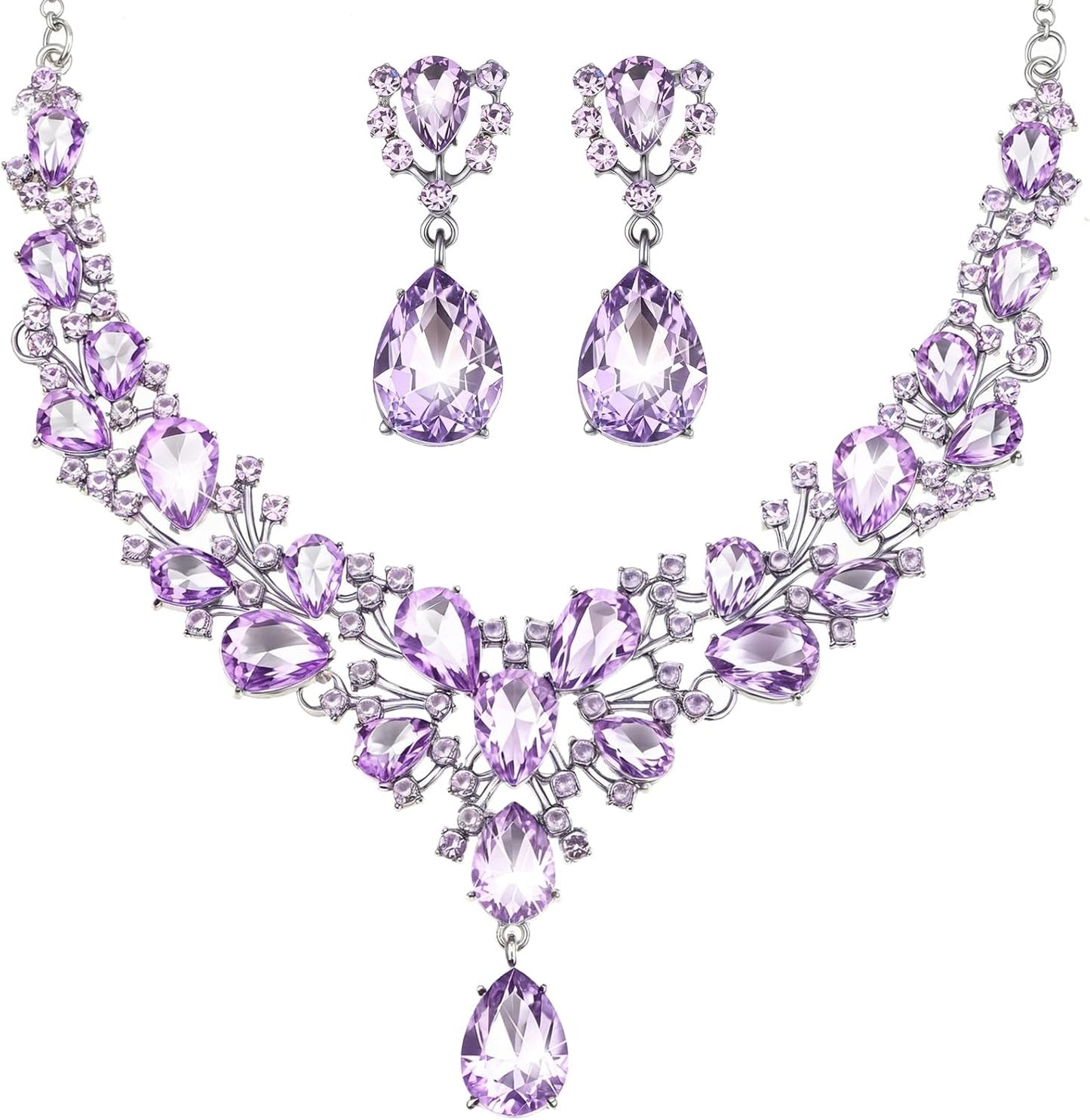 Hicarer Bridal Teardrop Cluster Crystal Jewelry Set for Women Necklace Earrings Wedding